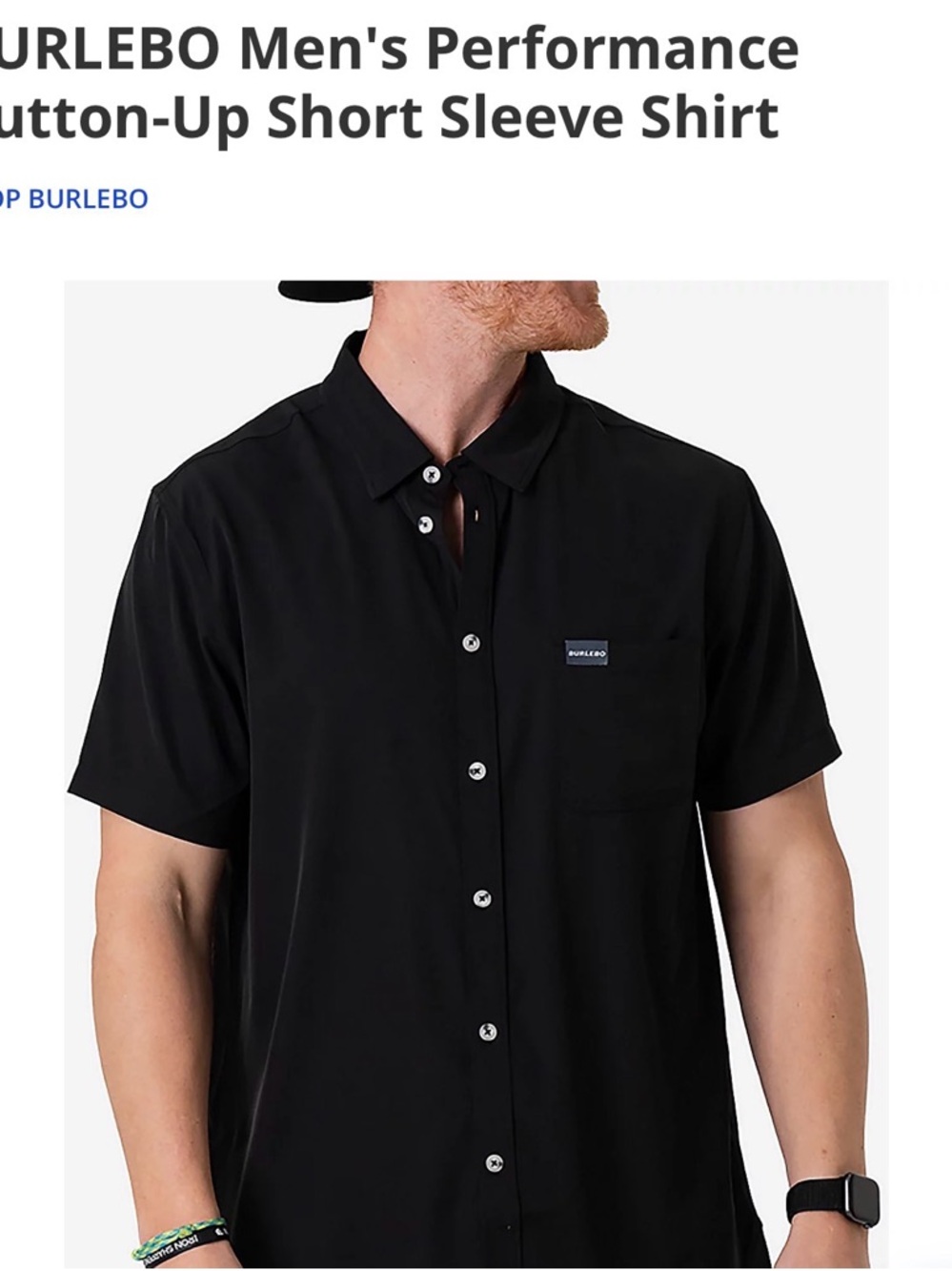 BURLEBO Men's Large Black Short-Sleeve Performance Button-Down Shirt